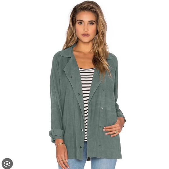 Rails Linen Blend Utility Snap Front Nadia Green Long Slouch Jacket Trench Sz S - Picture 1 of 11